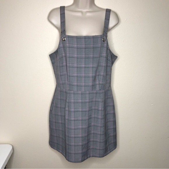 BeBop Herringbone Plaid Jumper Adjustable Strap Black Pink Short Dress Large - Picture 13 of 13